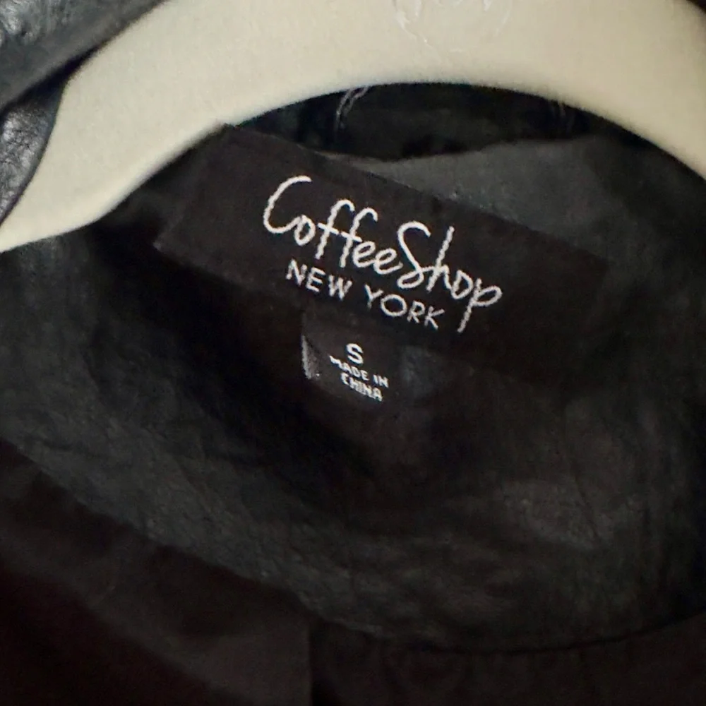 CoffeeShop Faux Black Leather Jacket with Gold Zippers - Picture 7 of 10